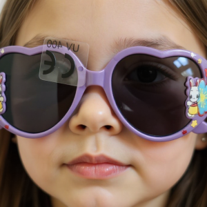 Kids’ Heart-Shaped Cartoon Sunglasses – Purple Bunny Style (UV 400)